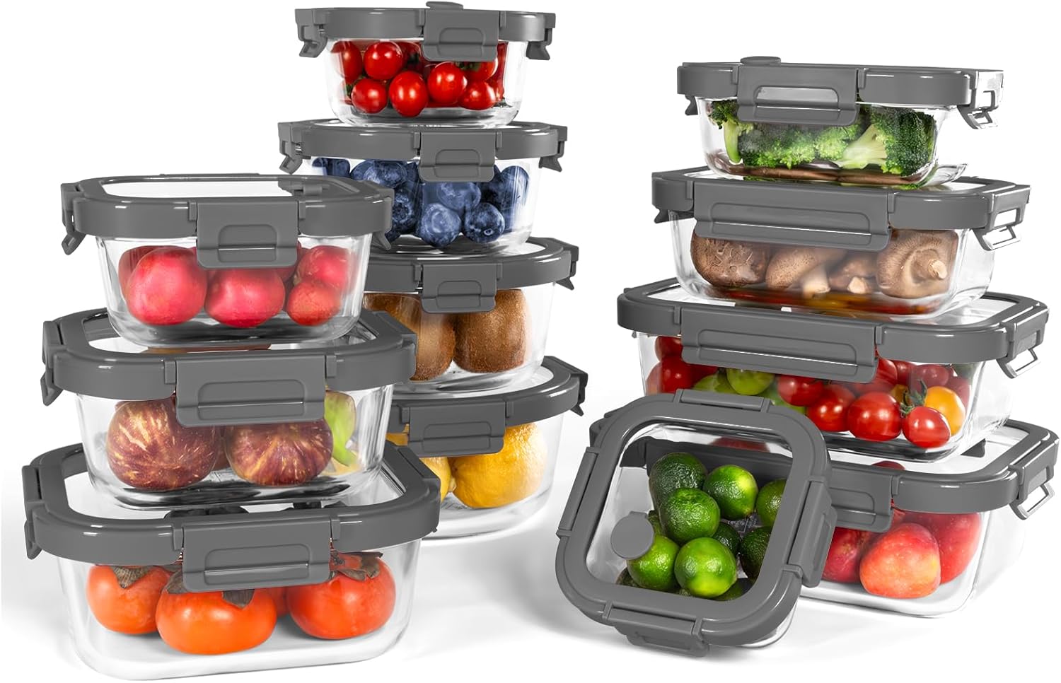 Meal Prep Glass Containers Oven Safe - 12-Pack Glass Containers with Tempered Lids,