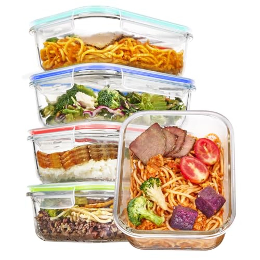5 Pack Glass Food Storage Cont - Meal Prep Glass Containers Oven Safe reseña y precio