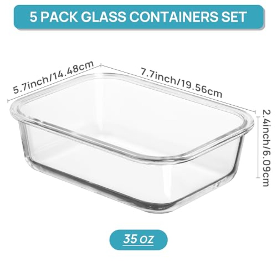5 Pack Glass Food Storage Cont - Meal Prep Glass Containers Oven Safe reseña y precio