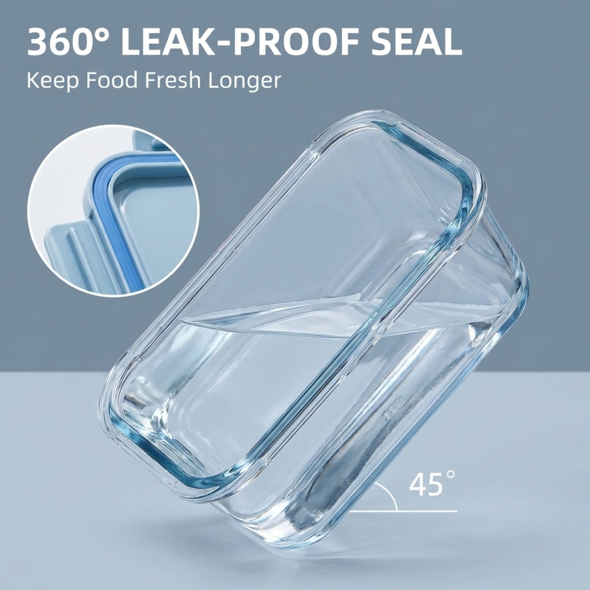 Shallow Blue Glass Bento Box–H - Meal Prep Glass Containers Oven Safe reseña y precio