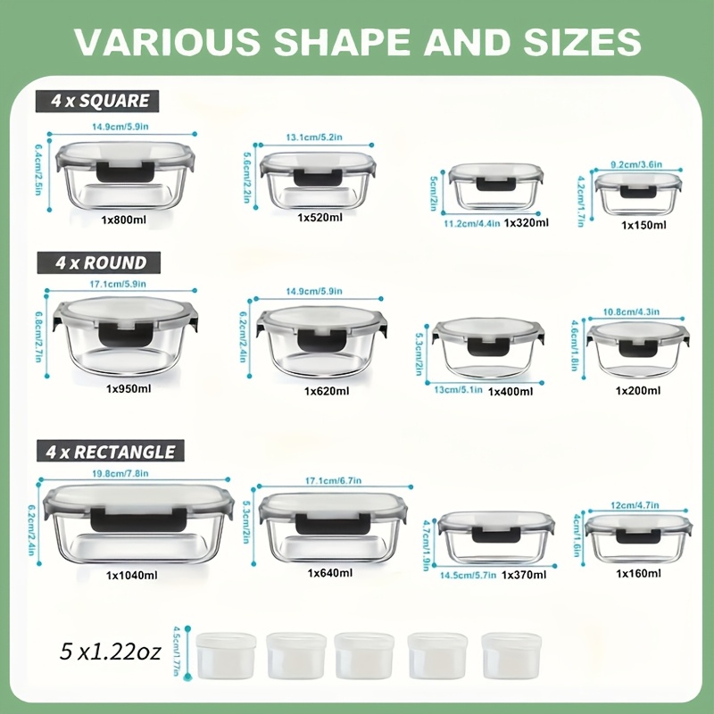 17pcs Glass Food Storage Conta - Meal Prep Glass Containers Oven Safe reseña y precio