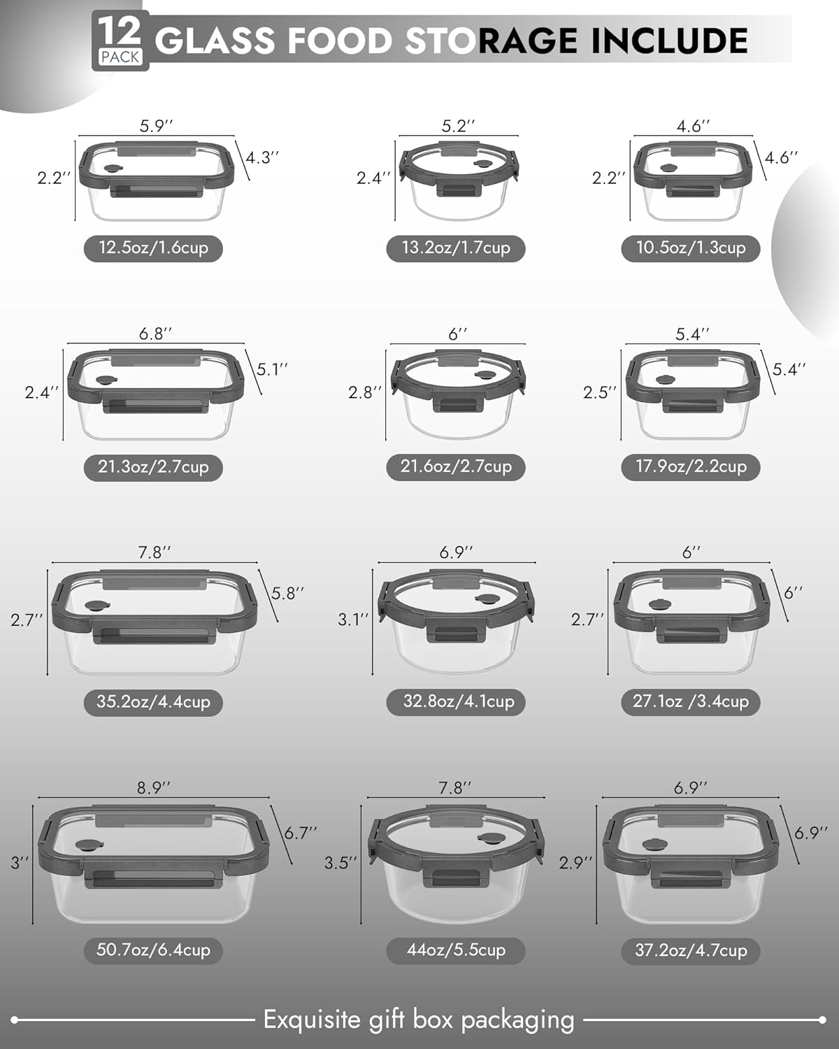 12-Pack Glass Containers with  - Meal Prep Glass Containers Oven Safe reseña y precio