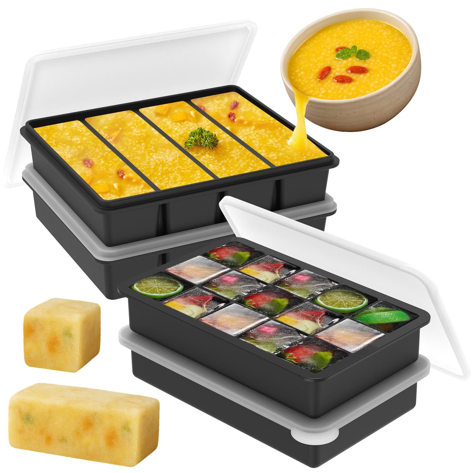 4 Pack Silicone Freezer Tray w - Meal Prep Chia Pudding reseña y precio