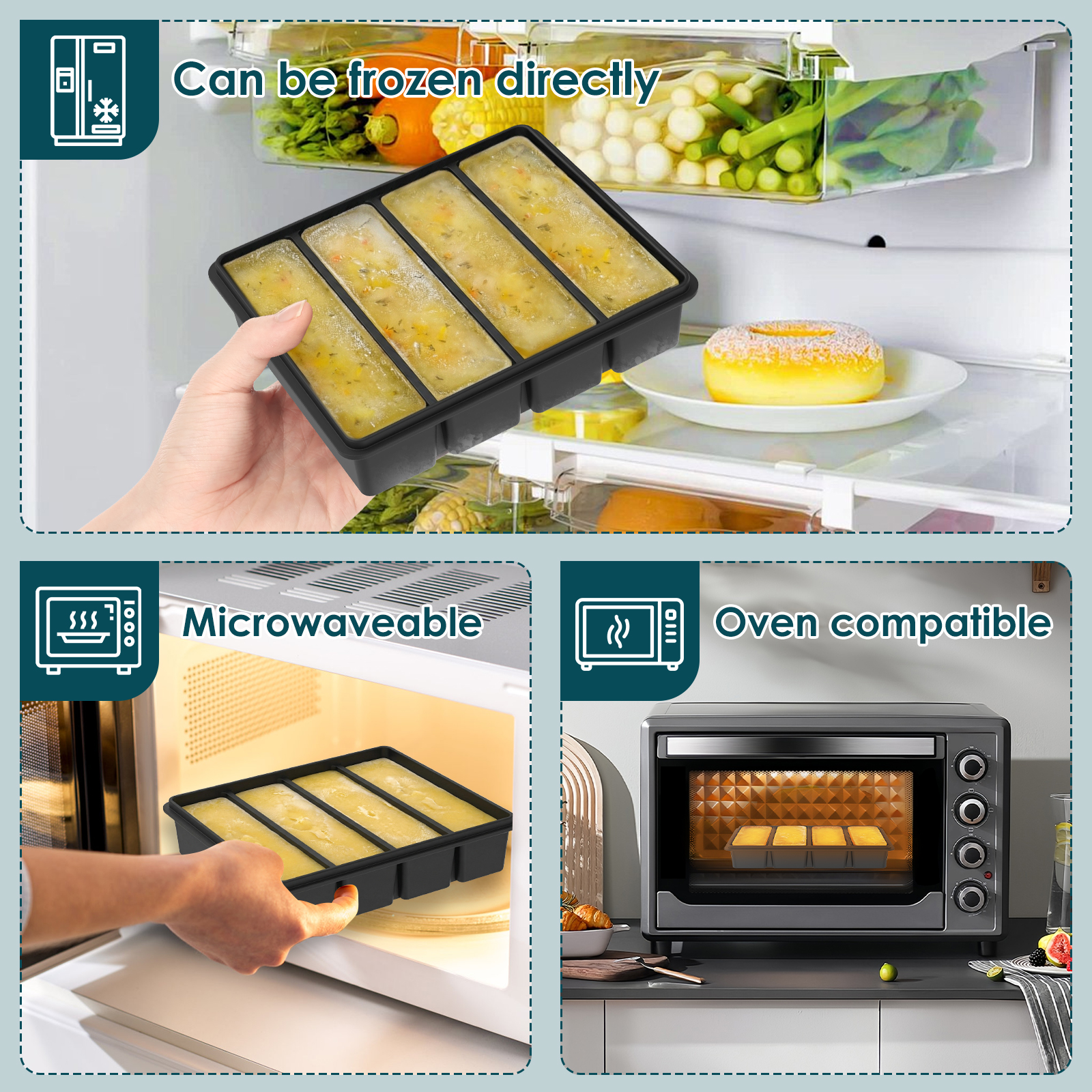 4 Pack Silicone Freezer Tray w - Meal Prep Chia Pudding reseña y precio