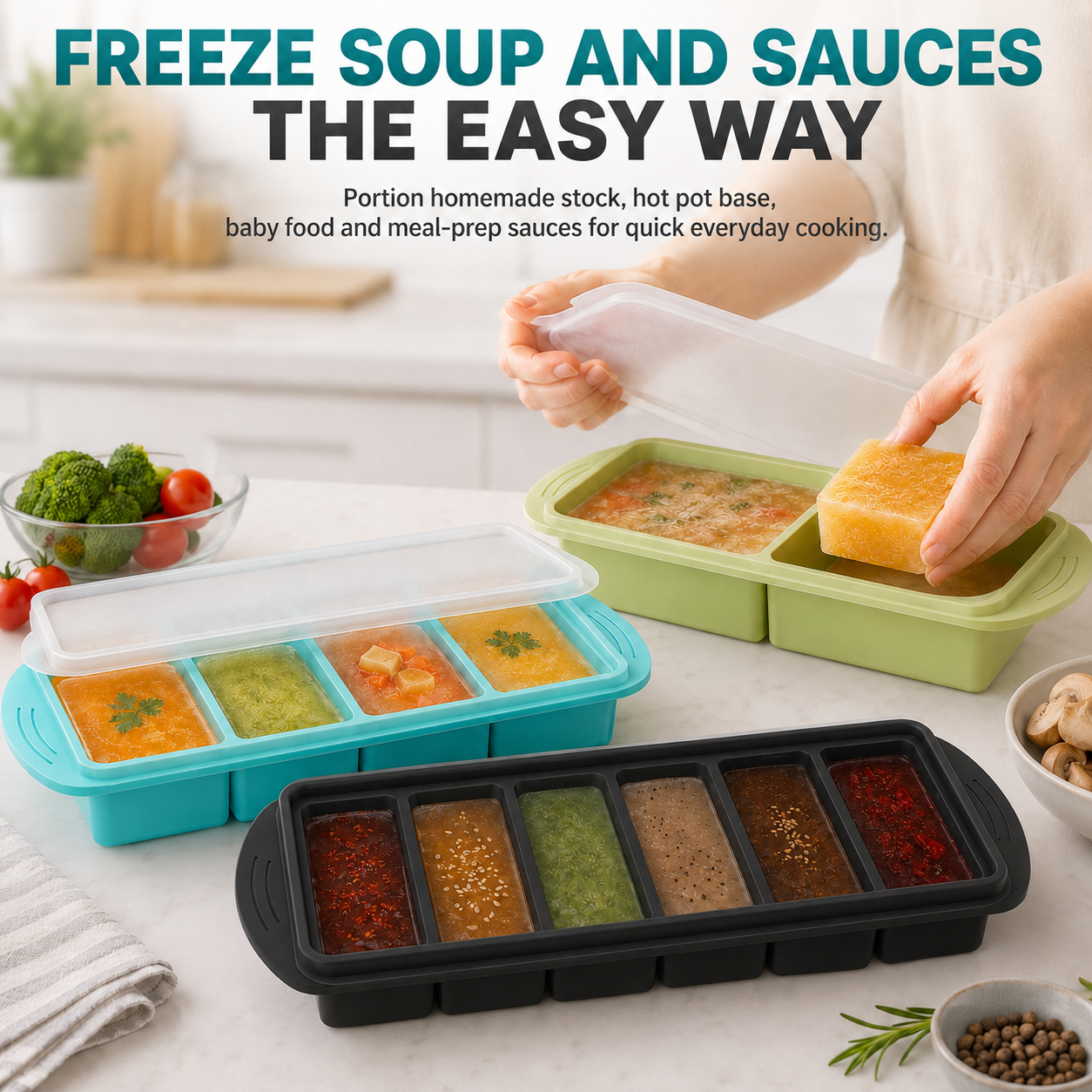3 Pack Silicone Freezer Trays  - Meal Prep Chia Pudding reseña y precio