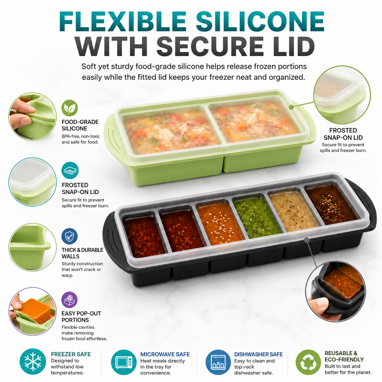 3 Pack Silicone Freezer Trays  - Meal Prep Chia Pudding reseña y precio