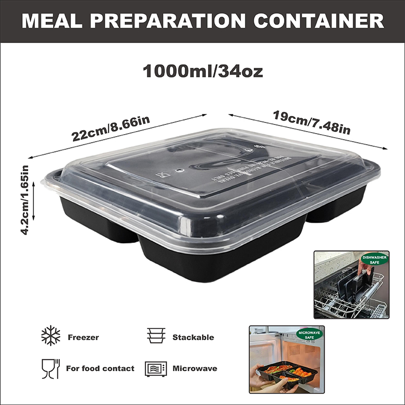 3-Compartment 34 Oz/1000 Ml, 1 - Meal Prep Gym reseña y precio